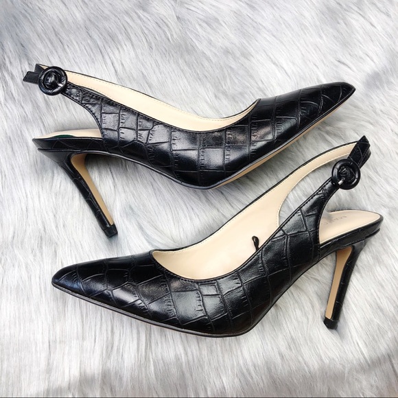 New Marc Fisher Black Croc Print Slingback Heels - Picture 6 of 10